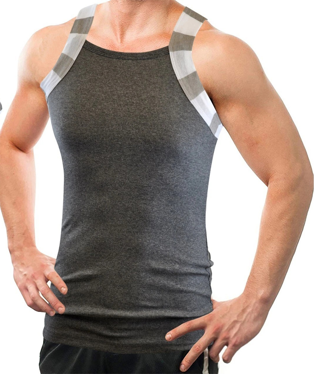 Different Touch XL Men Square Cut G-unit Style Tone Trim Tank Top A-shirts