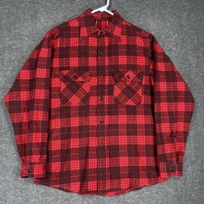 Vintage 70s Sears Shirt Mens L Red Plaid Button Up Flannel Long Sleeve