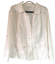 Charter Club Woman White 100 Linen Utility Blazer Shirt Jacket Sz 0X or 10-12