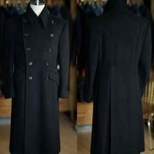 Men's Double Breasted Military Long Coat Stand Collar Winter Officer Overcoat