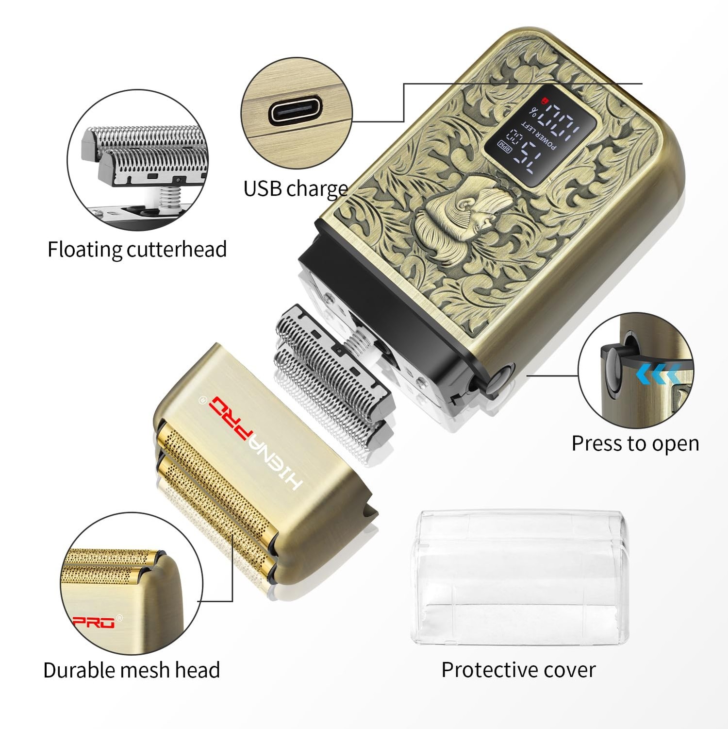 HIENA PRO Electric Razor for Men, Cordless Professional Foil Shaver & Bald He...