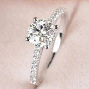 Authentic 3.00Carat Round Shape Lab Created Engagement Ring 14k White Gold Plated