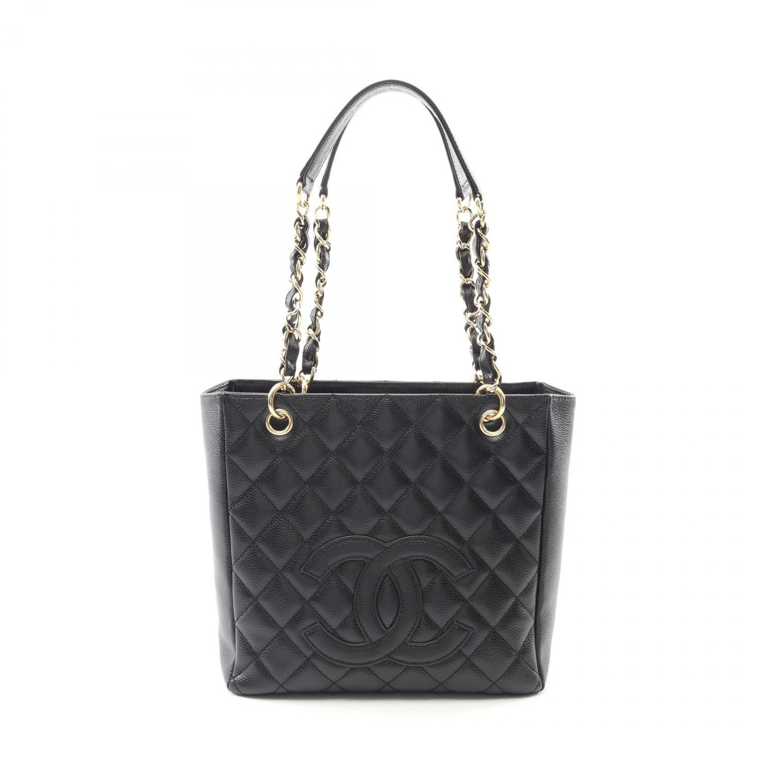 CHANEL Black Calfskin Matelasse PST Chain Shoulder Tote Bag with Gold Hardware A50994