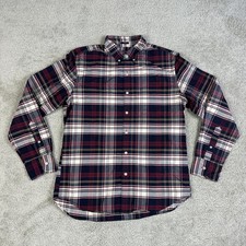 J Crew Shirt Mens Large Red Navy Plaid Button Down Slim Fit Flex Oxford Casual
