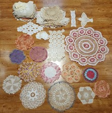 Large Estate Lot of 56 Vintage Doilies Hand Crocheted Various Sizes  Colors