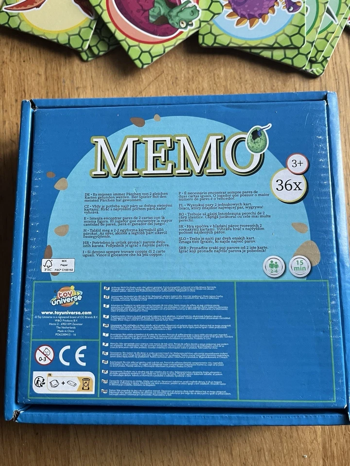 Dino Memo Dinosaurier Memory 36 Karten Toy Universe Mitbringspiel Kinder Raten - Bild 4 von 4