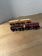 Circo Wooden Railroad Train Car Set of 4 Magnetic Red Orange