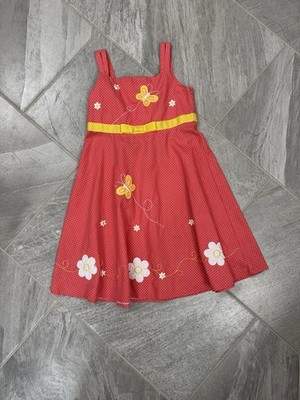 Blueberi Boulevard Girls coral Polka Dot Butterfly Flower Sundress 6X 
