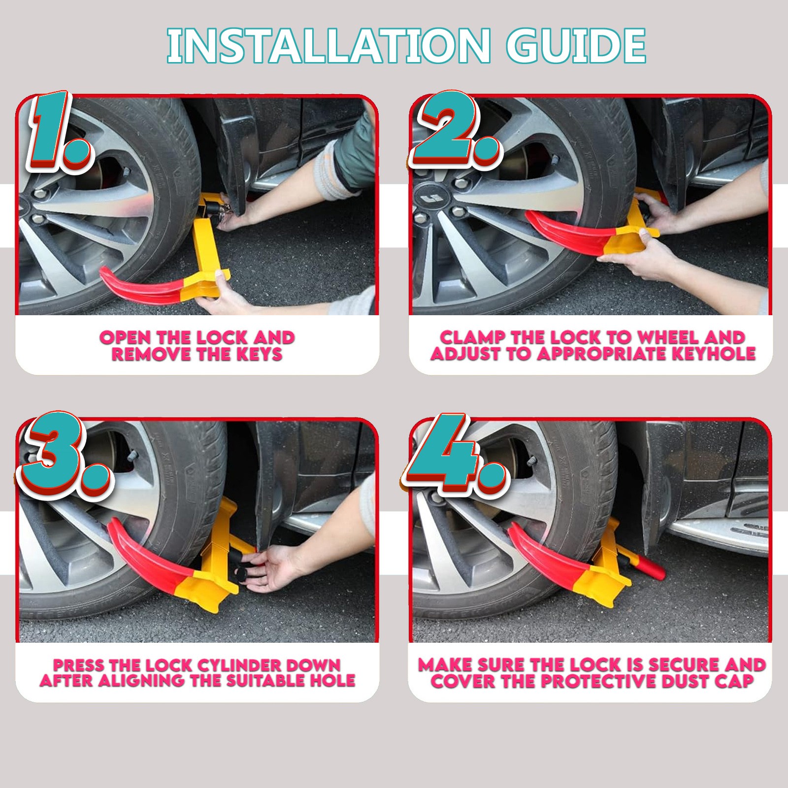 2PCS Anti Theft Car Van Safety Lock Tire Wheel Clamp Heavy Duty Caravan Trailer