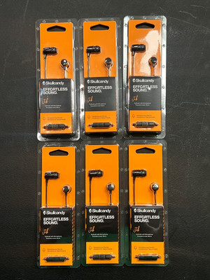 6 Pack Skullcandy Jib Earbuds with Microphone, In-Ear, Black