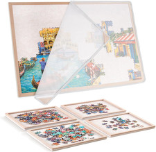 Puzzle Board with 4 Sorting Trays, Playing Surface with Protective Cover for 100