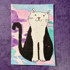 ACEO Original Watercolor Painting. Hand Made One Of A Kind. Tie Dye Kitty