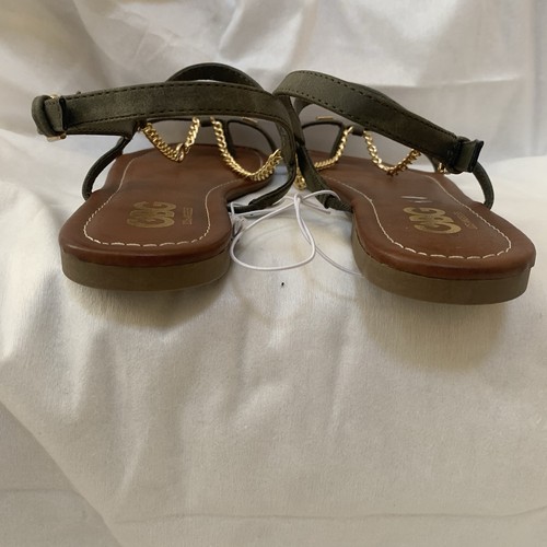 Sandali donna G By Guess TG8,5 bassi pelle verde tono oro catena cinturini fibbia - Foto 3 di 18
