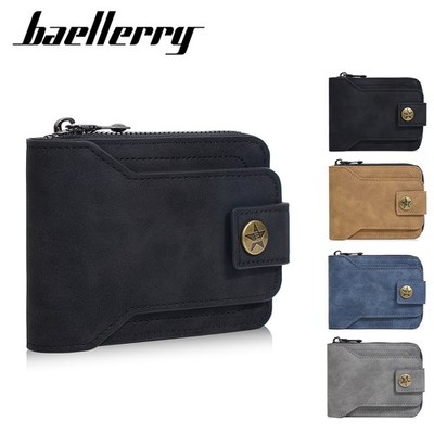 Man's Business Short Leather Wallet Bifold Zipper Wallet ID Card Holder Purse US