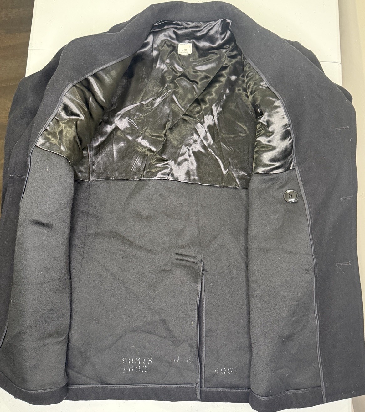 Genuine Sterlingwear USGI US Navy Pea Coat! Black 100% Wool! Size 46R Minty!