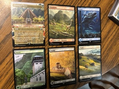 MTG Jurassic World Collection Basic Land Set ALL 5 COLORS NM plus command  tower