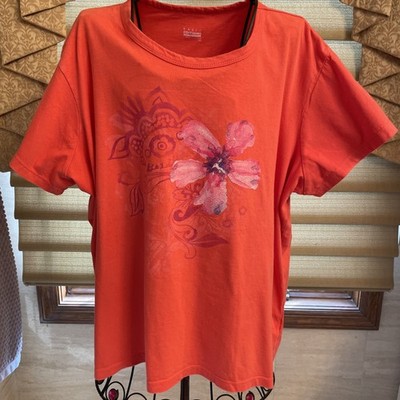 Vintage Basic Editions Short Sleeve Coral Floral Graphic Tee Shirt Women s 3X