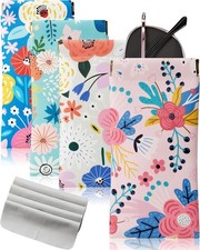 4 Pcs Squeeze Top Sunglass Case with Cleaning Cloth, Soft Leather Eyeglass Case