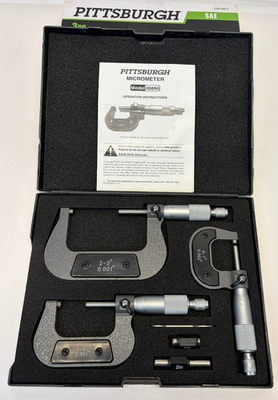 #ad 3pc SAE Micrometer Tool Set Padded Hard Case 0–3quot; Inch Pittsburgh 66512 $17.75