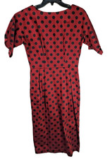 ASOS Short Sleeve Midi Dress Size 6 Red w/ Black Polka Dot - 98% Cotton