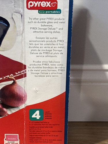 Pyrex Portables Insulated 4 Piece 3 Quart Food Carrier Set W/Box Pan Lid Hotpack - Picture 5 of 15