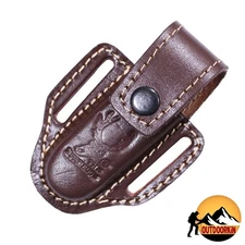BROWN GENUINE LEATHER Sheath For Folding Pocket Knife 4" Cover Pouch Belt Loop