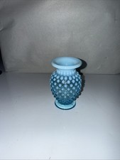 Fenton Blue Opalescent Hobnail Glass Vase Approximately 3 1/2"