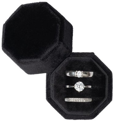 Giftop Equal Octagon Velvet Ring Box Storage 3 Slots for Wedding Black 