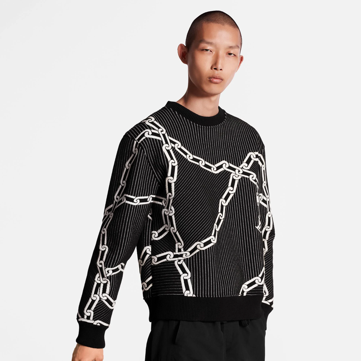 Louis Vuitton Quilted 3D Effect Chain Black White Crewneck
