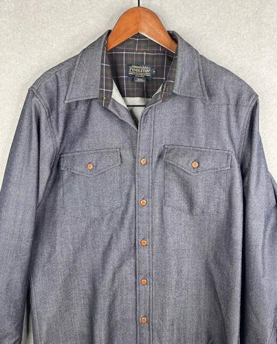 Pendleton Denim Wool Shirt Size M Button Western Cowboy Dark Wash Long Sleeve - Picture 2 of 9