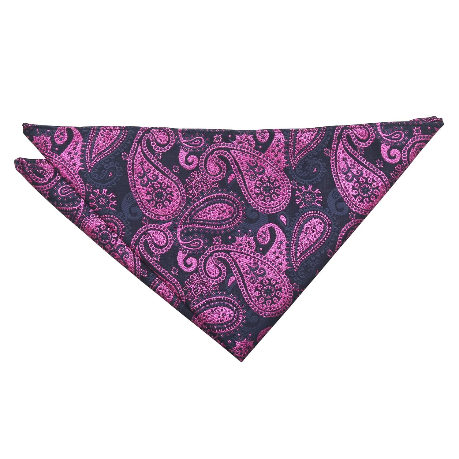 Fuchsia & Navy Metallic Paisley Bohemian Pocket Square Handkerchief Hanky by DQT
