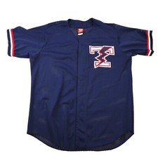 Vintage Wilson Made in USA Blue Mesh Lightning Letter T Baseball Jersey Mens L