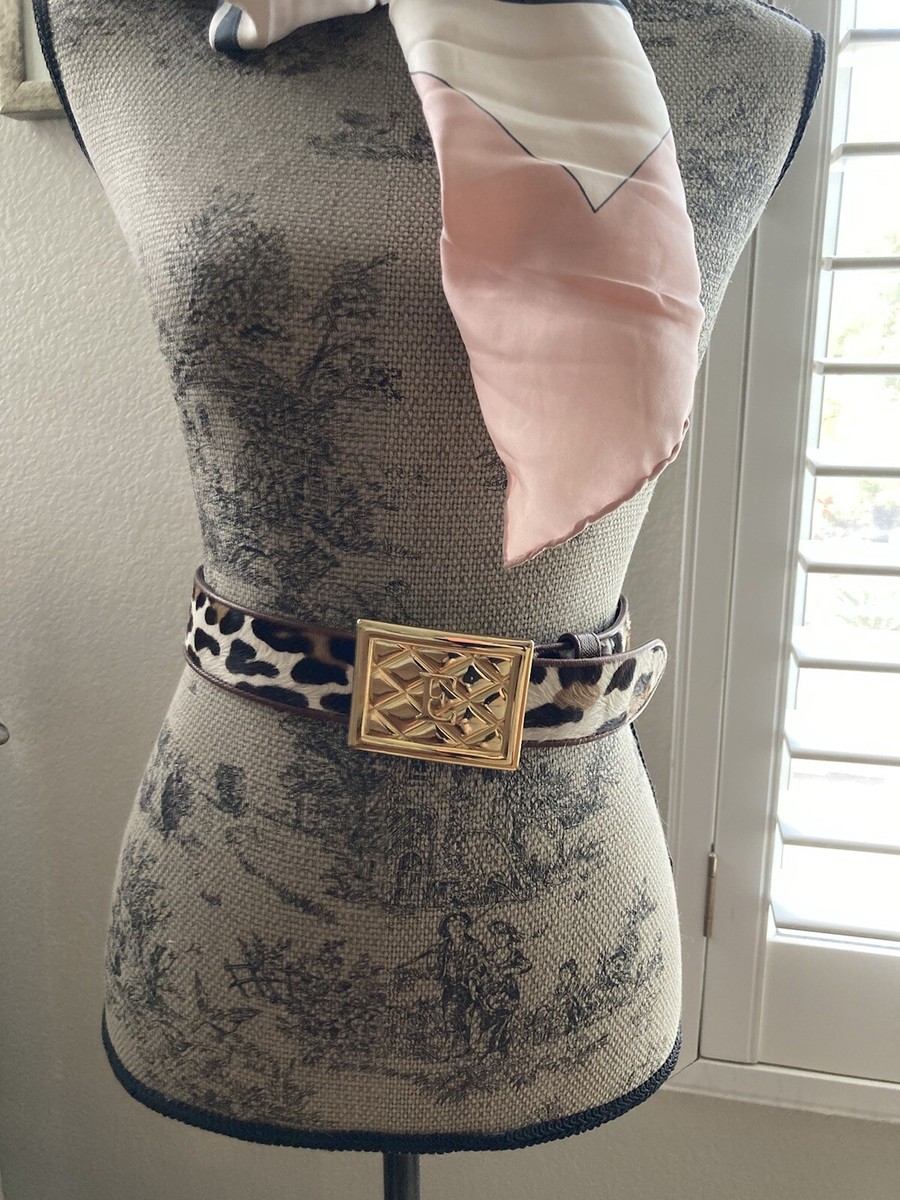 AUTHENTIC ESCADA Leopard Fur Print Leather Gold Buckle Belt  display picture 2