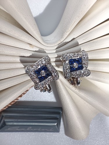 orecchini Salvini oro 18 kt diamanti e zaffiri, a lobo, perno clips, 7,8 grammi - Foto 6 di 10