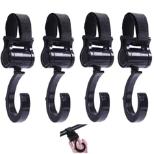 4pcs Stroller Hook Bag Hook Plastic Mommy Buggy Clips Black 360 Degree Rotating
