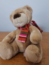 Russ Berrie Cubly Brown Sitting Teddy Bear Plush Animal Striped Scarf Tag 9"