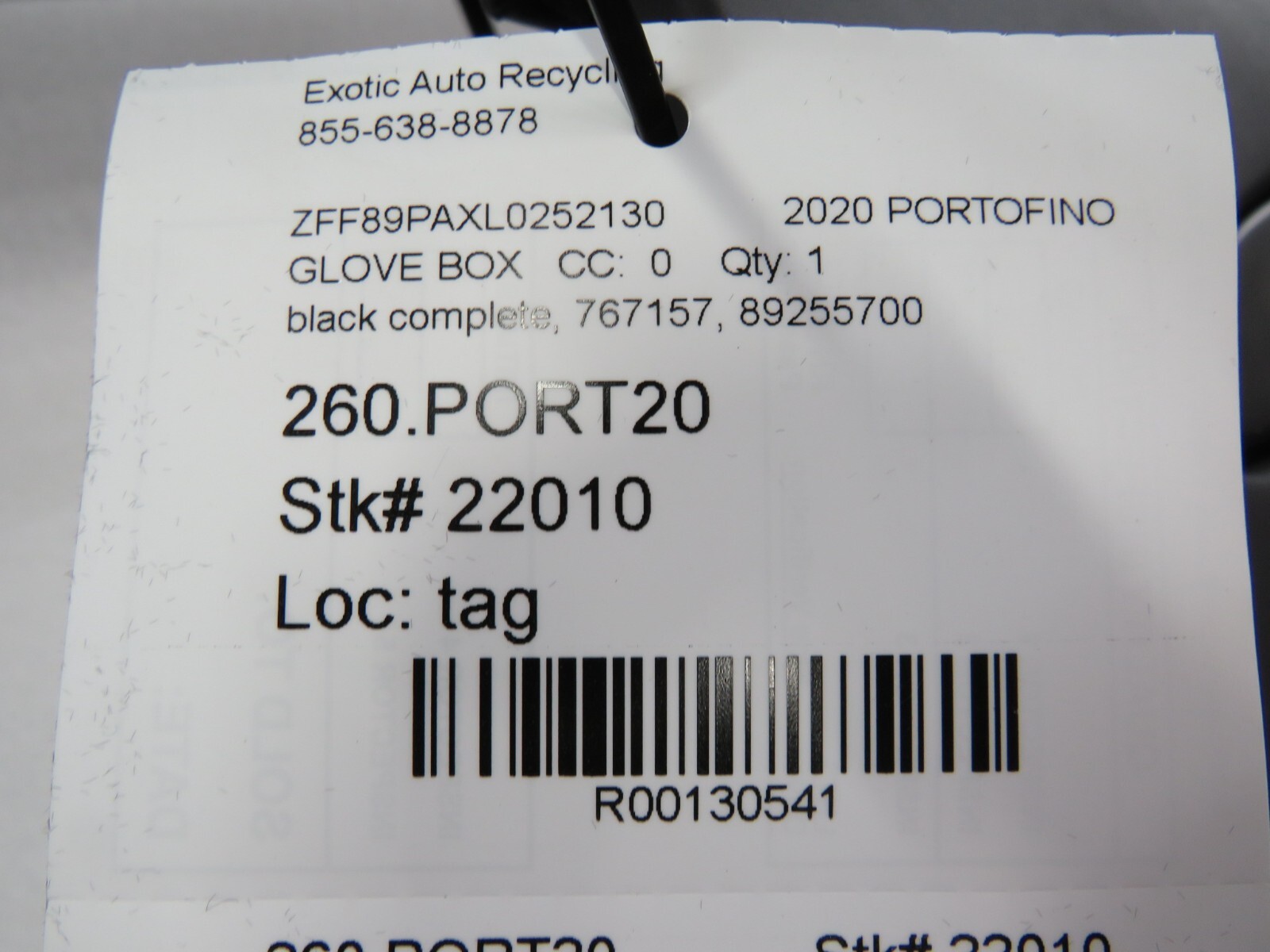 Ferrari Portofino, Glove Box Assembly, Black, Used, P/N 767157, 89255700
