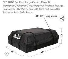 CZC Auto roof cargo carrier bag  15 cu ft black water proof