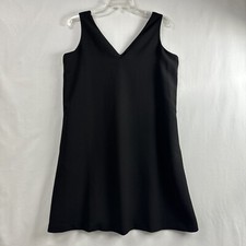 RALPH LAUREN Dress Women Sz 8 Black Sleeveless Shift A-line Pockets V-neck Lined