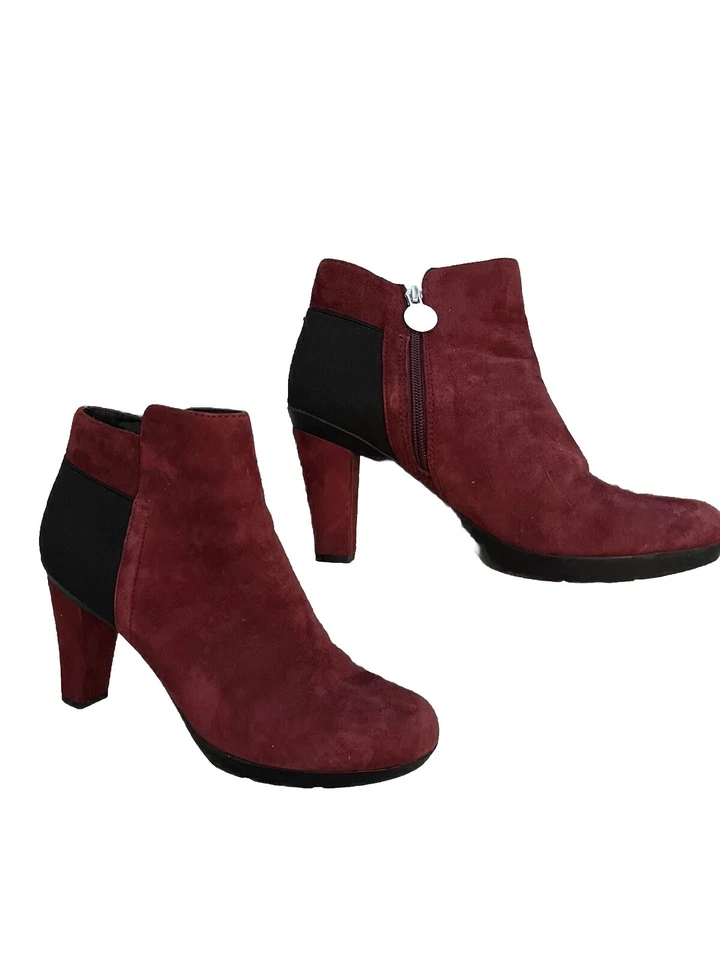 GEOX Borgoña Gamuza Tacón Bloque Botas Zapatos Mujer 9.5 Foto 2 de 4