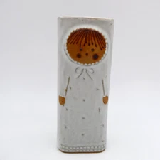 Vintage Baby Girl Wall Pocket Vase 6 inch Terracotta Hand Painted White