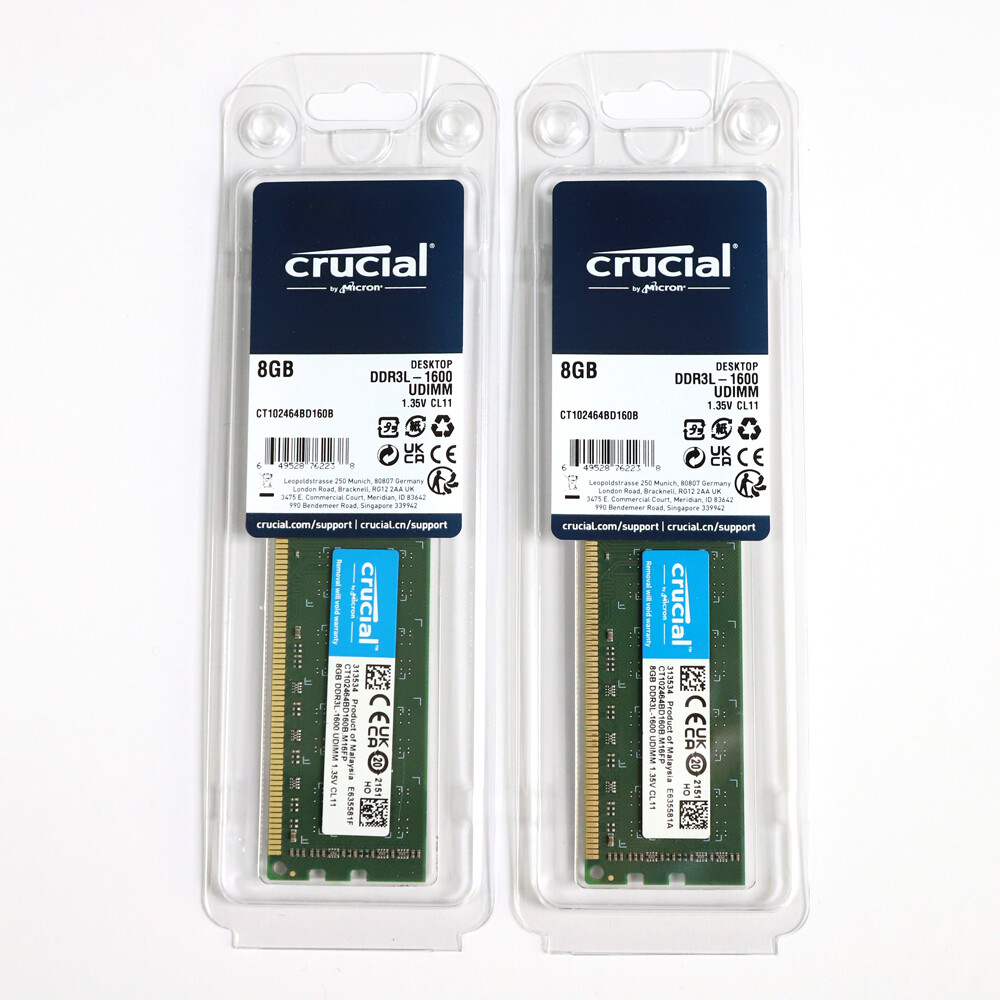 NEW Crucial 16gb 2x 8GB DDR3L 1600MHz 2Rx8 PC3L-12800 Dual Channel 240-Pin  UDIMM