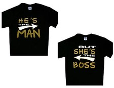 He's the Man but She's the Boss Set Camiseta Cool Pareja Camiseta Amor Camisetas a Juego