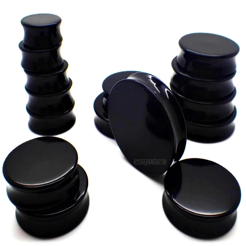 3MM-50MM SCHWARZ BLACK OHR PLUG PLUGS RETAINER ACRYL FLESH TUNNEL BIG SIZE PLUGS - Bild 1 von 1