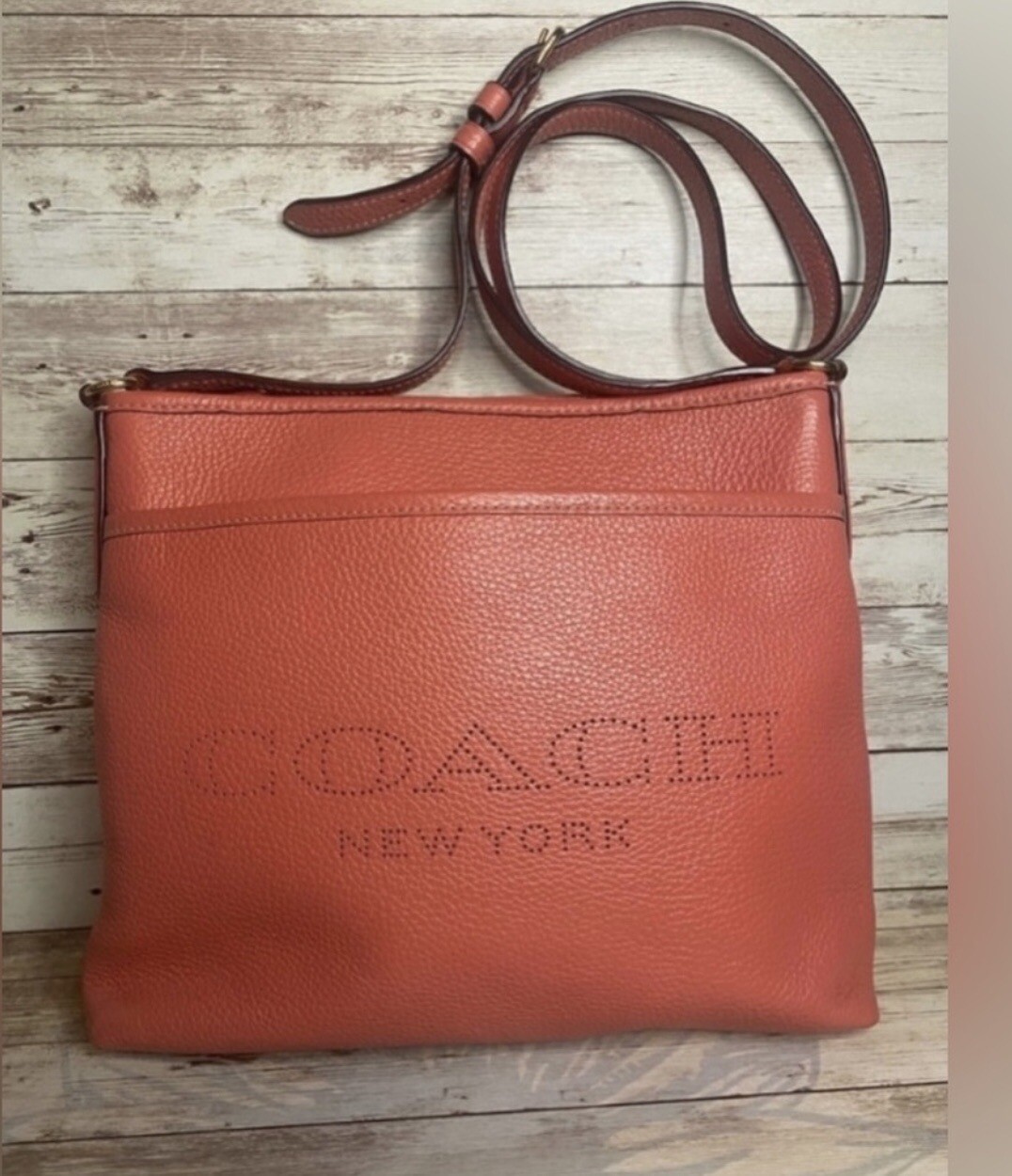 Coach Salmon Pink Pebbled Leather Crossbody Bag-image