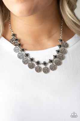 Paparazzi ''Mandala Movement'' Black Bead & Silver Mandala Fringe Necklace