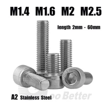 A2 Stainless Steel Socket Cap Head Screws Allen Key Head Bolts M1.4 M1.6 M2 M2.5