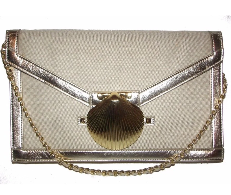 Bolsa de mão FELIX REY alvo lona concha do mar corrente ouro bolsa de ombro férias - Imagem 2 de 4