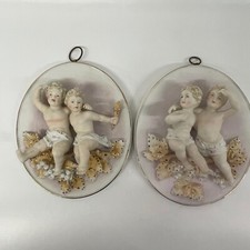 ARNART 2er Set PORZELLAN Cherubs WANDTAFELN / Japan Paar Vintage