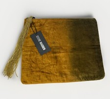 Steve Madden NWT Mustard/Green Ombre Crushed Velvet Jasmine Pouch Clutch Tassel